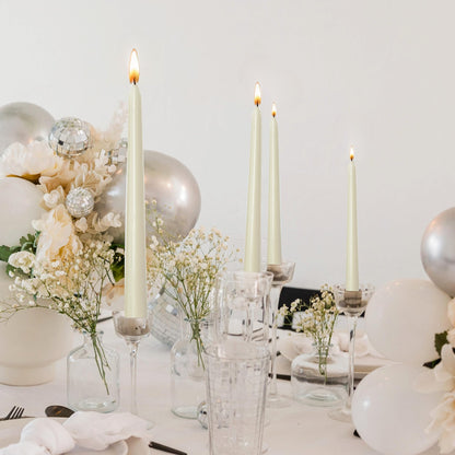 Axiom Candles - 10 Inch Dripless - Ivory Taper Candle Smokeless Tall Candle Sticks - 9 Hour Burn Time - Tapered Candles for Home, Dinners, Weddings, Parties (Unscented Pack of 10)