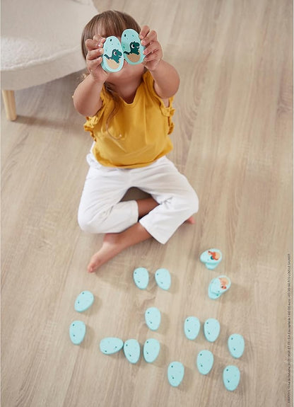 Janod Dino - Dinosaur Memory Game - 20 Wooden Dino Eggs with 10 Prehistoric Pairs - Cooperative or Competitive Early Learning Game - Ages 2-5 Years - J05826