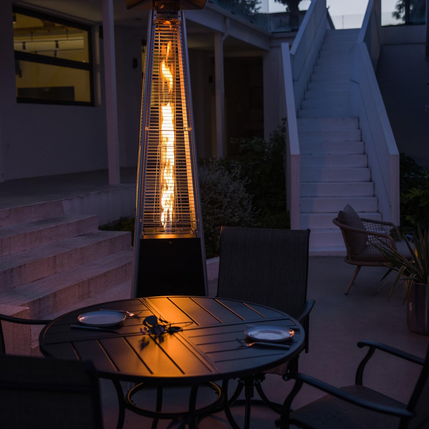 Pyramid Patio Heater,48,000 BTU Outdoor Propane Heater with Glass Tube, Propane Tall Tower Design with Wheels & One-Button Ignition for Backyard, Deck, and Commercial Use