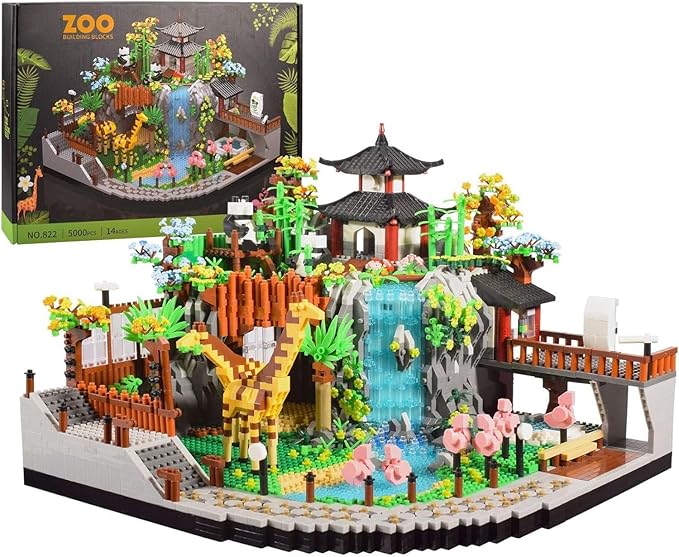 Zoo Building Model Set 5000 Pcs Desert Zoo Micro Building Toys Creative Zoological Park Model Set Micro Particle Modular Building House Gift for Adult and Teens