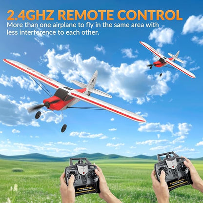 VOLANTEXRC RC Plane Trainer Sport Cub 4CH Remote Control Airplane with Prop Saver 6-Axis Gyro Stabilizer &amp 3 Modes to Fly Radio Controlled Aircraft RTF for Beginners &amp Adults (500mmRed)