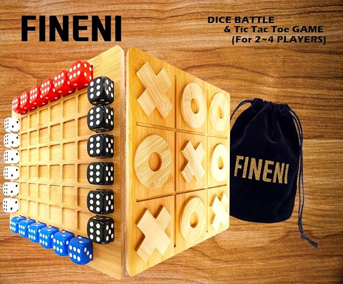 Dice Battle and TicTacToe Dual Sides Board Games Wooden Coffee Table Games for Adults 2~4 Player Bar Dice Games Indoor Tabletop Game &amp 4 Players Wood Table Top Dice Game (Dual(2~4)/Log)