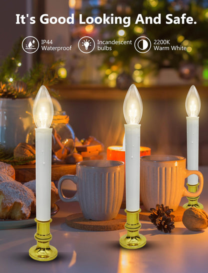 Xingzd 4 Pack Battery Operated LED Window Candles with Timer 6-18h, 7.75" Flameless Candle Lamp with 4 Suction Cups & Gold Holders & C26 Clear Bulbs for Christmas Holiday Decoration