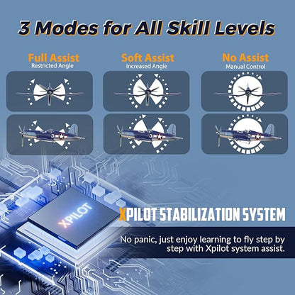 VOLANTEX F4U Corsair 4 Channel - Remote Control Airplane with 3 Flight Modes &amp XPilot Stabilization 2.4G RC Airplane for Adults Beginner One Key Aerobatic