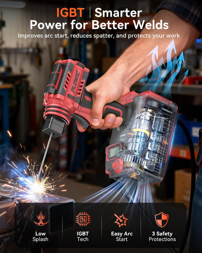 PLOWIC Portable Welding Machine:【2026 Upgraded】110V Handheld Welder with Balanced Design, LCD Display & 3 Modes (MMA/Hot Start/Arc Force), 200A IGBT Inverter ARC Welder Gun Fits 1/16"-1/8" Rods, Red