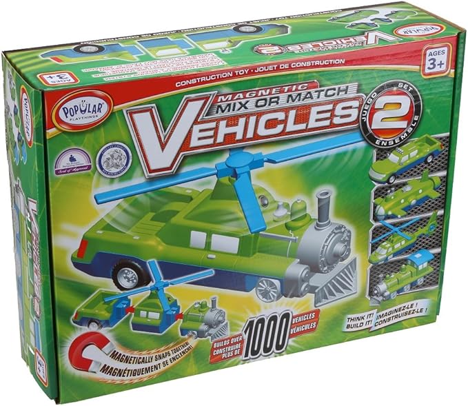 POPULAR PLAYTHINGS Magnetic Vehicles for Toddlers 1-3 Mix or Match Car Toys Set of 4 Gift for Kids - Vehicles 2