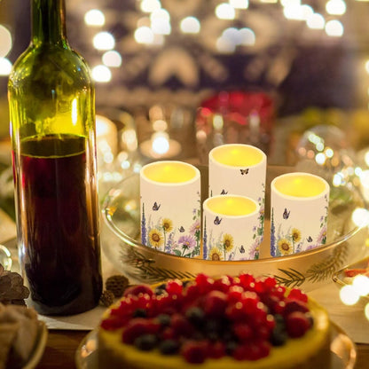 Cozeyat Sunflower Garden LED Candles Set of 4 Waterproof Battery Operated Flameless with Remote Control Timer Flickering for Garden Table Beach Home Decoration
