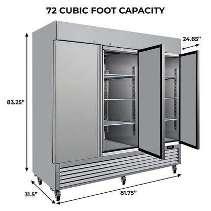 Kenmore 72 Cu.ft Commercial Freezer – Upright Convertible Refrigerator, Frost Free, Congelador For Restaurant, Industrial Use, Cafe, Shop, Buffet Station, Reach-In Full-Size, Stainless Steel