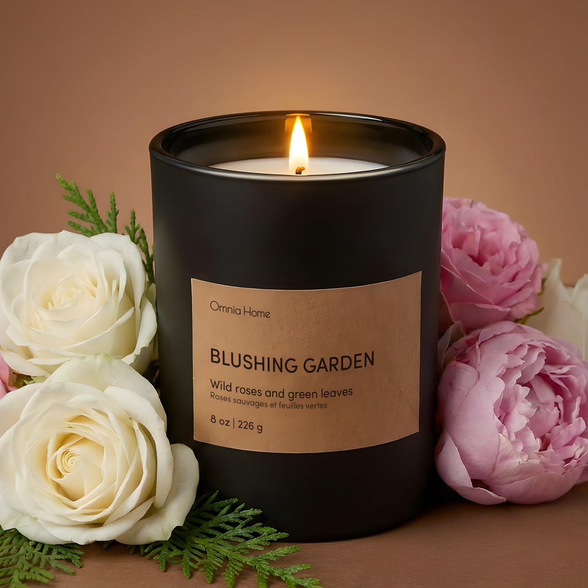 OMNIA HOME Scented Soy Wax Candle Set 2 Pack – Floral Candles for Home Scented with Notes of Rose, Magnolia & Soft Cedarwood – Refined Home Decor & Gift (Blushing Garden, Black, 2 Pack)