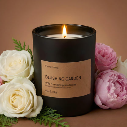 OMNIA HOME Scented Soy Wax Candle Set 2 Pack – Floral Candles for Home Scented with Notes of Rose, Magnolia & Soft Cedarwood – Refined Home Decor & Gift (Blushing Garden, Black, 2 Pack)