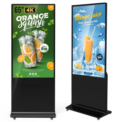 QIXZOCV MWE 65 Inch 4K Digital Signage Display Kiosk, Indoor Floor Standing Advertising Display Poster, LCD Commercial Display with Auto Media Player, Android System, HDMI/USB/WiFi