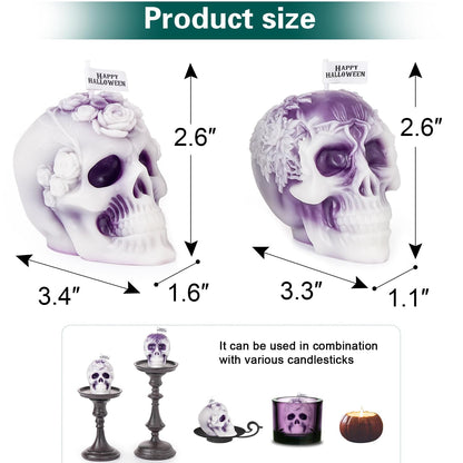 Sungmor Purple Skull Shaped Candles - Halloween Decor, Day of the Dead Gifts, Gothic Home Decor Candles, Unique Scented Candle for Spooky Ambiance, Set of 2, 100% Natural Soy Wax Decorative Candle