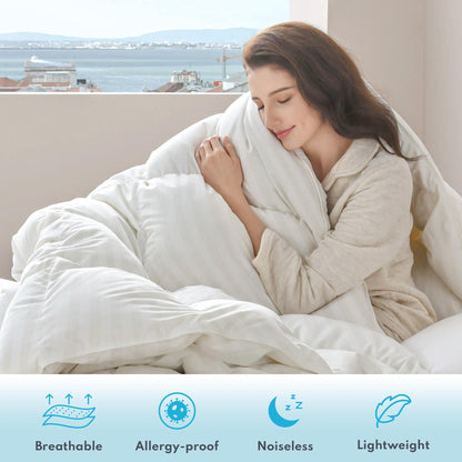 Down Feather Fiber Comforter Queen Size - All Season Luxury Hotel Duvet Insert, Medium Warmth, 750+ Fill Power Fluffy Premium Comforter with 8 Corner Tabs, White Cotton Cover, 90'' x 90''