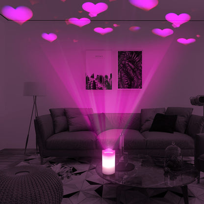 XingsLight Valentines Day Decorations Flameless Candles with Romantic Pink Heart Projector Lights Battery Operated LED Candle with Remote and Timer
