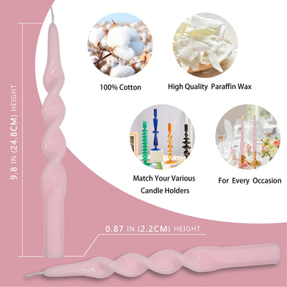 10 Inch Taper Candles Twisted Candlesticks Unscented Handmade 2 Pack Smokeless Taper Candles Dinner Table Candles for Wedding Yoga Celebration(Peach Pink)