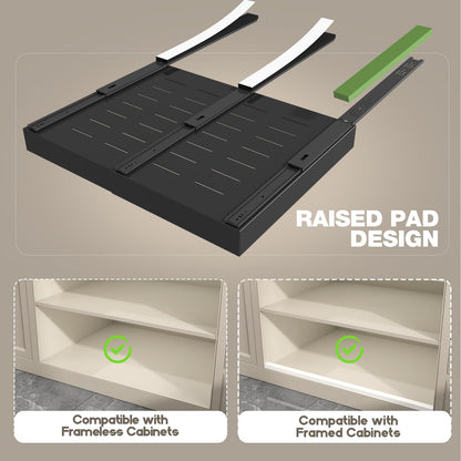 Seinloes 4 Pack Pull Out Cabinet Organizer 21" Deep,Full Extension 3 Slide Rails Slide Out Drawers With Raising Pad for Framed Cabinets,Expandable Width (15.4"-26.2"),No Drill Roll Out Shelves,Black