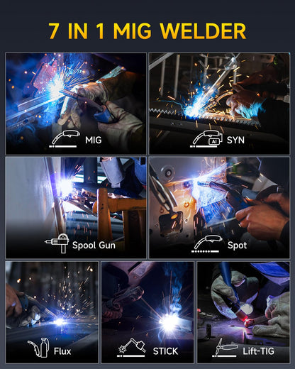 Sefaspe 200Amp MIG Welder, 2026 Newest [Large LED Display] 110/220V Welding Machine, 7 in 1 STICK/Lift-TIG/MIG/SYN/SpoolGun/Flux/Spot, Ideal for DIY and Metal Workshop