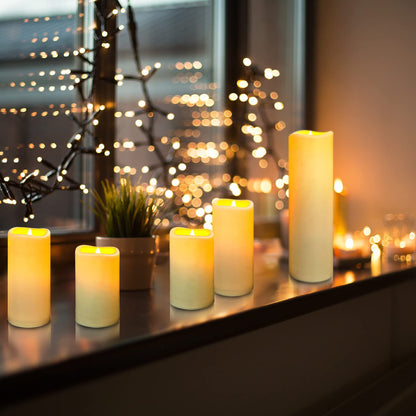 YIWER Plastic Waterproof Flameless Candles Set of 18: Battery Operated Candles Ivory Flickering Pillar Candles Include 4"/5"/6"/7"/8"/9" with 10-Key Remote 2/4/6/8H Timer Function