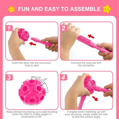 SpringFlower Fort Building Kit for KidsSTEM Construction Toys Educational Gift for 4 5 6 7 8 9 10 11 12 Years Old Boys and GirlsUltimate Creative Set for Indoor &amp Outdoors Activity200 PcsPink