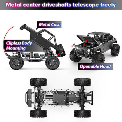 HYPER GO H12Y 1/12 Brushless 4X4 RC Rock Crawlers for Adults Metal Case Waterproof 4WD Off-Road RC Rock Trucks with Portal Axles All Terrain RC Cars with 2 Battery