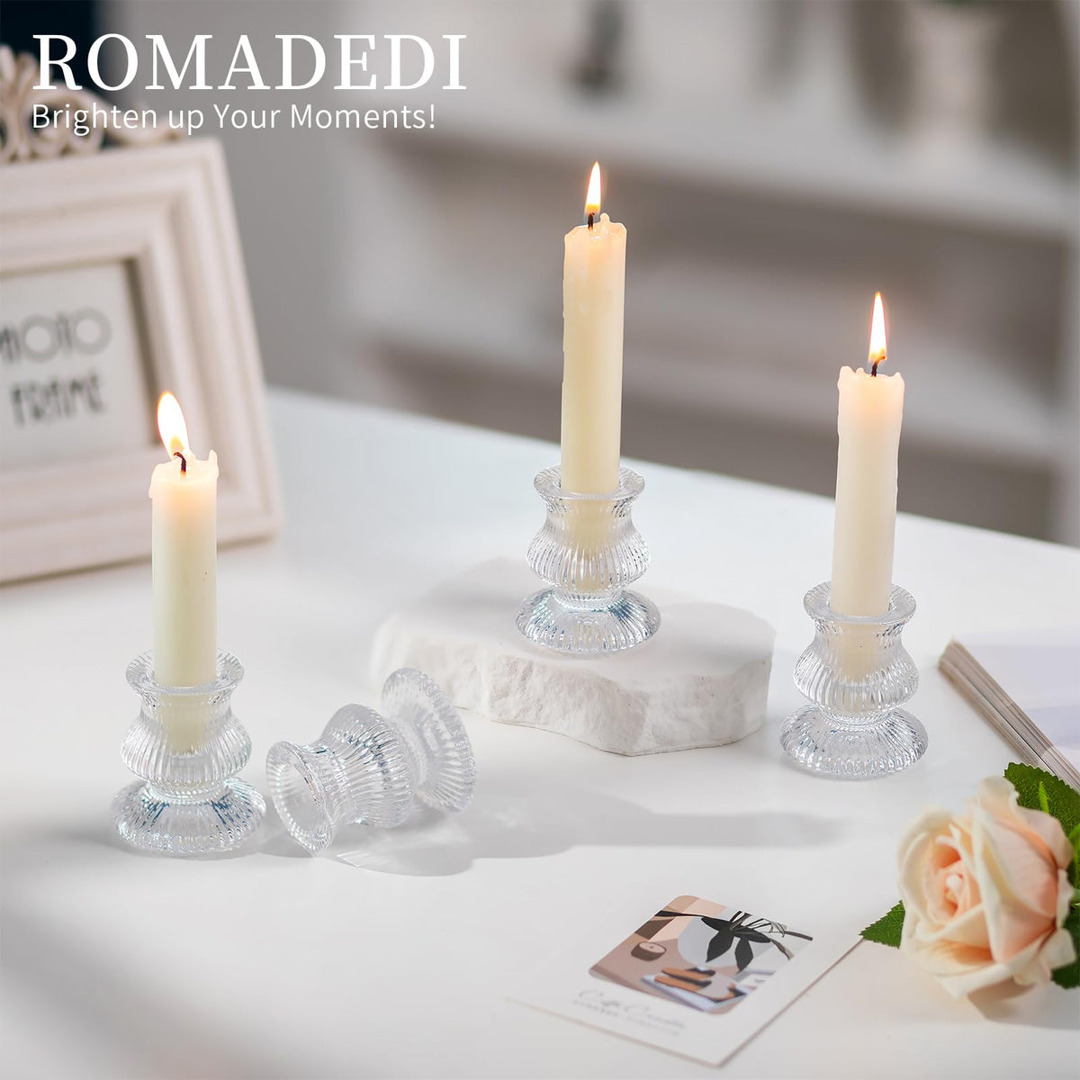 Romadedi Glass Candle Holder for Candlestick - 2 Pcs Clear Small Tapered Candle Holder Decor Wedding Table Centerpiece for Candle Sticks Christmas Party Living Room Dinner Advent