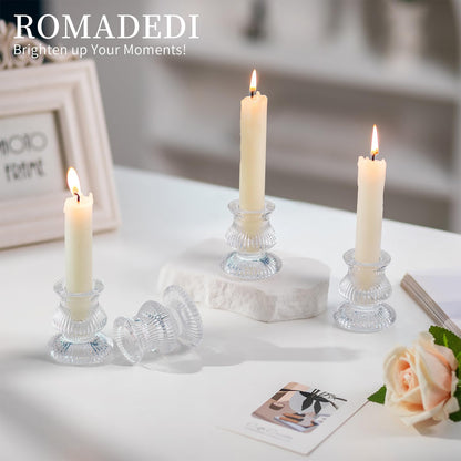 Romadedi Glass Candle Holder for Candlestick - 2 Pcs Clear Small Tapered Candle Holder Decor Wedding Table Centerpiece for Candle Sticks Christmas Party Living Room Dinner Advent