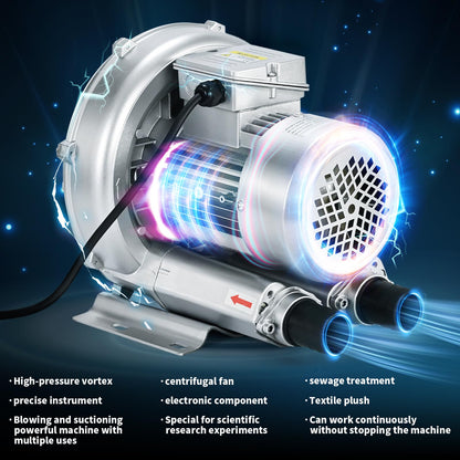 Byjoph 0.6HP Regenerative Blower, 41CFM 110V 60Hz Single Phase, High-Pressure Vortex Ring Blower, Industrial Vacuum Pump for Air Blowing Or Suction for Sewage Aeration Aquarium Fish Pond, Silver