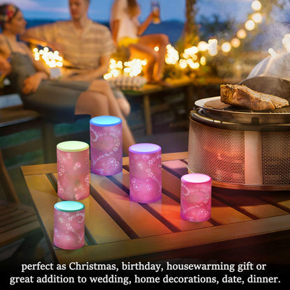 ALAZA Valentines Day Hot Pink Heart Flickering Flameless Candles Battery Operated with Remote Timer,Tea Light Candles LED Pillar Votive Candles Set of 2 for Outdoor Indoor Decorations