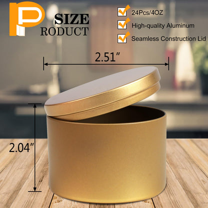 BBAXI 4oz Gold Candle Tins 24Pcs,Empty Candle Jars for Making Candles, DIY Candle Containers,Round Metal Tins with Lids for Candle Making