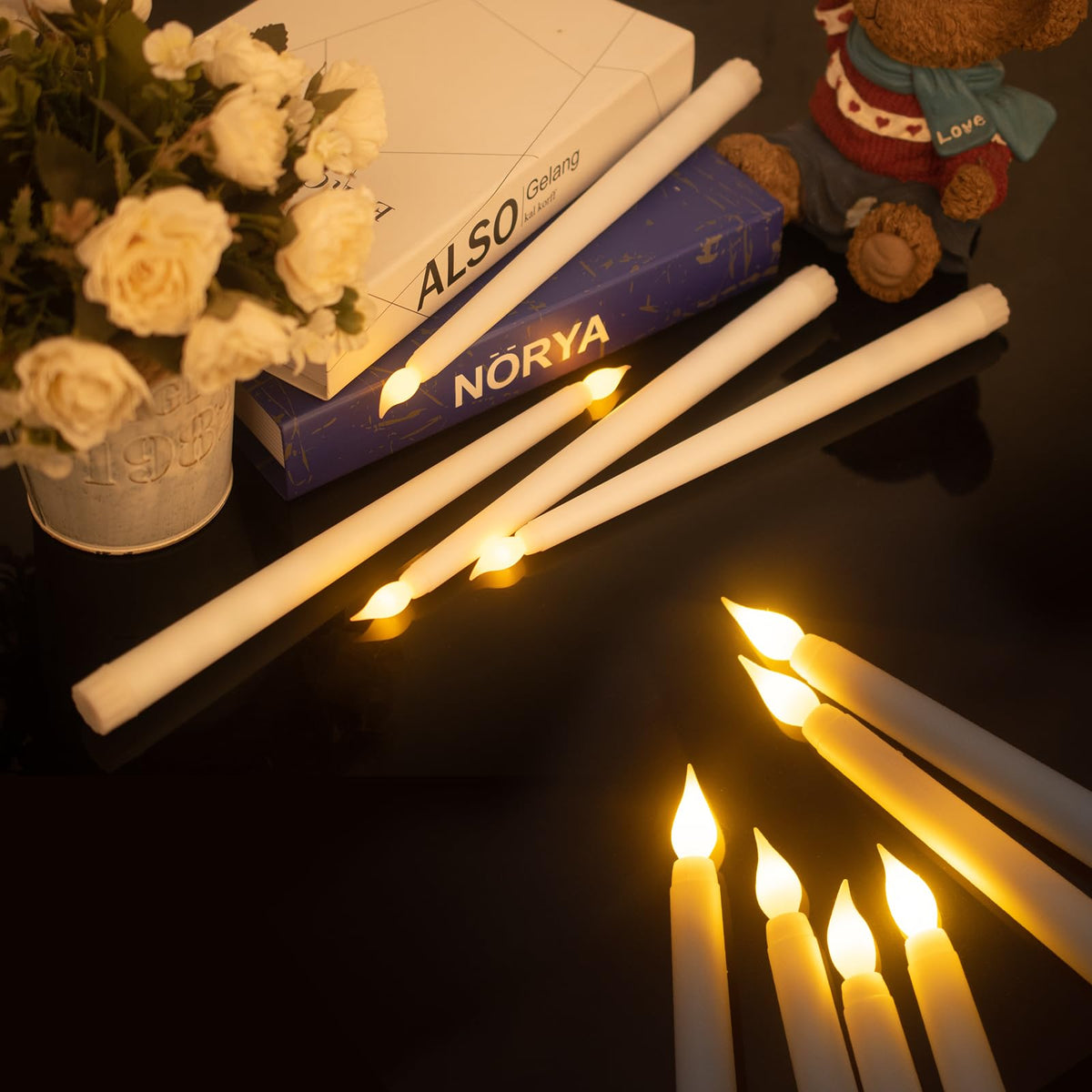 Bazayona 24pcs Flameless Flickering LED Taper Candles Bulk Battery Operated Candles for Christmas Halloween Birthday Wedding Party, (Ivory, 11 inch, 24pcs)