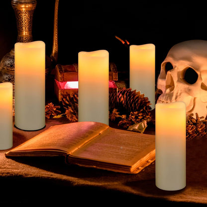 Hanzim Flameless Flickering Battery Operated Candles D2.2''*H4 5" 6" 7" 8" 9" Set of 9 Ivory Real Wax Pillar LED Candles with 10-Key Remote and Cycling 24 Hours Timer (Ivory)