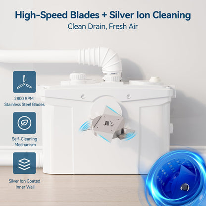 Ensurix 1200W Macerator Pump – 2800GPH, 28FT Vertical Lift Toilet Water Pump with Anti-Backflow, PCB Smart Control, IPX4 Waterproof, Macerator Pump Basement for Toilet, Sink, Bathroom etc.
