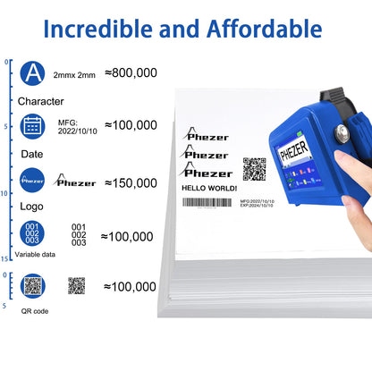Phezer Upgraded Mini Inkjet Printer for Flat and Curved Surface PC11 Plus, 25 Languages & Quick-Drying Ink Cartridge, Portable Pocket Marking Device for Date Time Barcode Logo Qrcode Batch Number