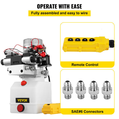 VEVOR Hydraulic Pump Double Acting 4 Way Hydraulic Power Unit Double Solenoid Hydraulic Power Pack 12V DC Hydraulic Power Pump with 4.5Liter Reservoir for Dump Trailer Car Lifting