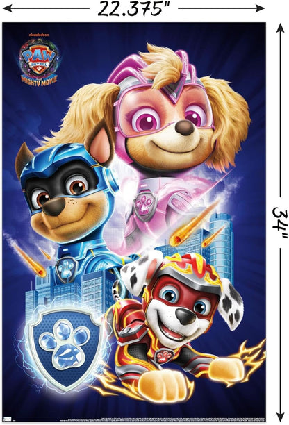 Nickelodeon Paw Patrol Wall Poster - The Mighty Movie Design, Unframed, 34L x 22.4W