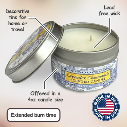 Greenwich Bay Hand-Poured Scented Candle in Decorative Tin – 4 oz/114 g Travel Candle with Lead-Free Wick, Vegetable Wax, Long-Burning Aromatherapy Gift, Single Wick – Made in USA (Lavender)