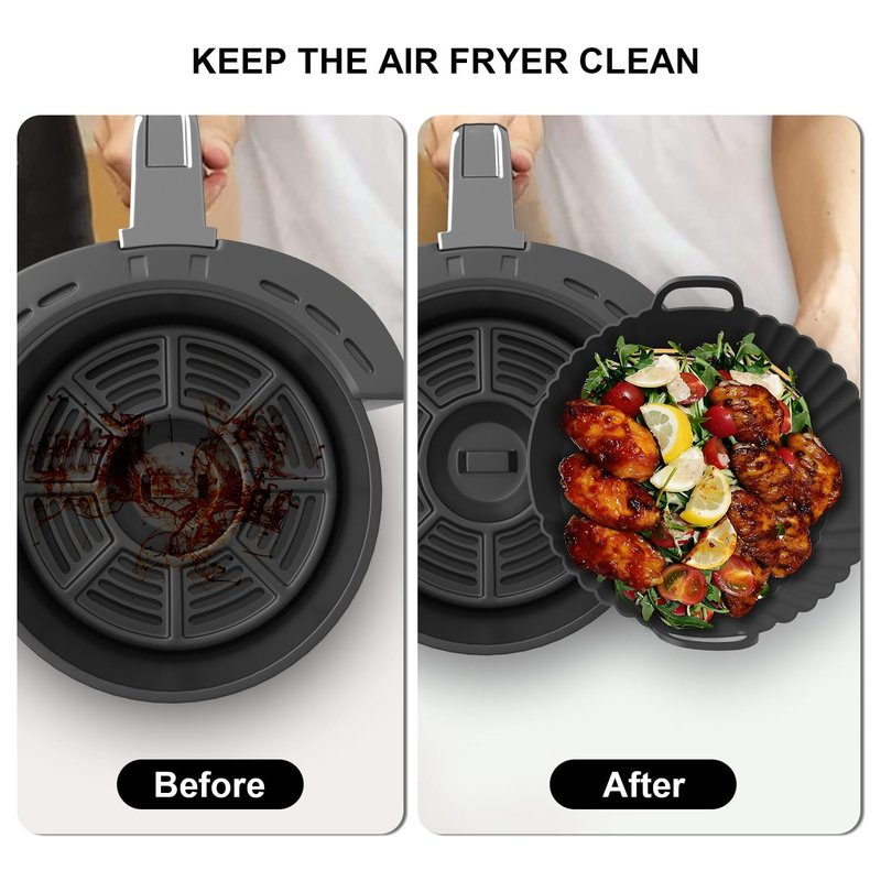 PINTAUR Round Silicone Air Fryer Liners 3Pack, Ninja AF101 & AF161 Silicone Liners for 4-5.3QT, Reusable Air Fryer Accessories Food Grade Liners, Compatible with Ninja, COSORI, Tefal, Bear, Chefman