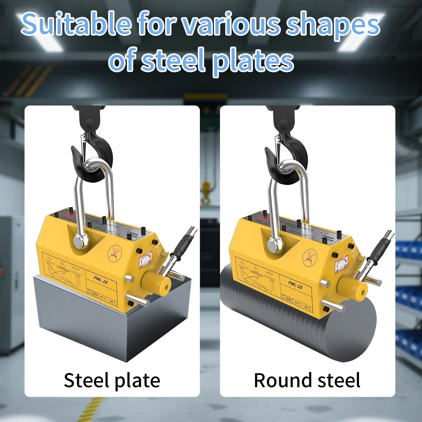 Permanent Magnetic Lifter, 660 lb/300kg Pulling Capacity, Strong Neodymium Magnets Lifting Magnet with Release Handle and Steel Hook for Lifting Plate Steel, Board, Used in Shop Crane, Hoist, Board