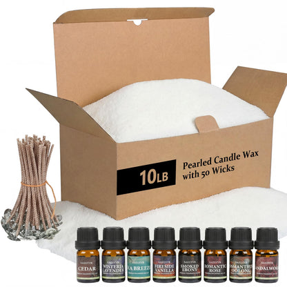 SAEUYVB Natural Pearled Candle Sand Set -10LBS White Sand Wax Beads with 50 Wicks,Refillable DIY Candle Making Kit with Fragrance Oils,Unique Craft Gift & Home Decor
