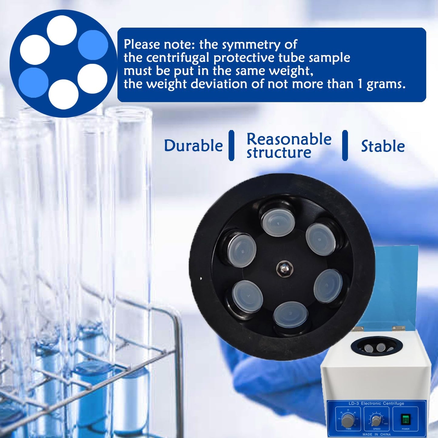Maisutseb 50ml*6 Electric Benchtop Centrifuge 4000 RPM Lab Centrifuge Machine 110V 60HZ PRP Desktop Centrifuge Stepless Control with Blue Cover Plate Centrifugadora de Plasma