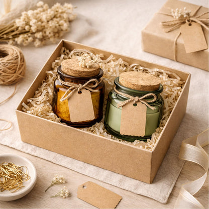 2Packs 100ml Glass Candle Jars with Cork Lids Refillable Aromatherapy Candle Containers Thick Glass Storage Jars for DIY Soy Candles, Crafts, Gifts, Home Fragrance Green & Brown