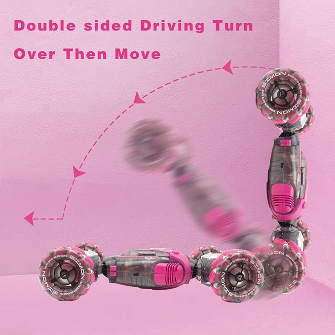 Gesture Sensing RC Stunt Car Remote Control Toys for Kids Age 6 7 8 9 10 11 12 13 Year Old for Boys Girls Birthday Xmas Gifts 4WD Hand Controlled RC Drift Car with Lights Music (Pink)