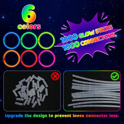 Mega-L 200 Pcs Glow Sticks Bulk Party Pack, Glow in the Dark Party Supplies, 8" Ultra Bright Glow Necklaces and Bracelets with Connectors for Neon Glow Birthday Pool Party, New Years Eve Party Favors