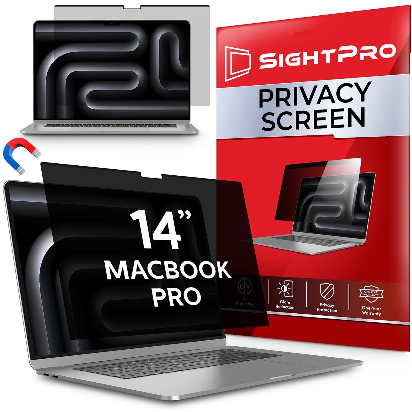 SightPro Magnetic Privacy Screen for MacBook Pro 14 Inch (2021-2024, M1, M2, M3, M4, Pro, Max) Removable Laptop Privacy Filter Shield and Protector
