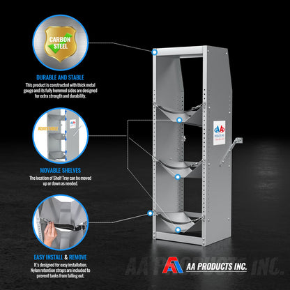 AA Products Inc. TR-3-46 Refrigerant Tank Rack Steel Freon Tank Holder Rack Shelving Storage with Top Shelf for Cargo Van, 46" H x 14.7" W x 13" D