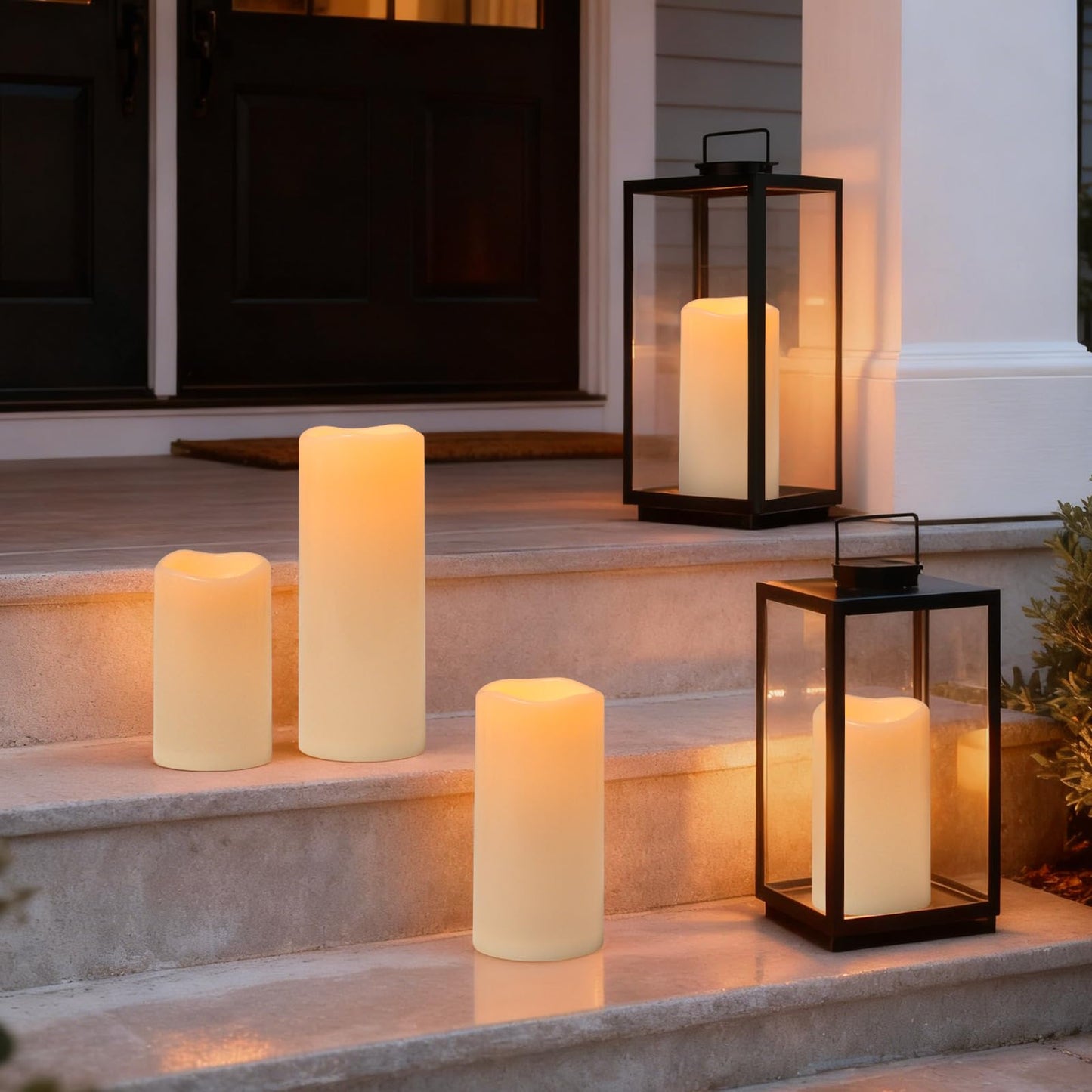 Lumeavetra 6" 8" 10" x 4" Large Waterproof Outdoor Flameless Candles Battery Operated LED Pillar Candles for Indoor Outdoor Lanterns, White, Long Lasting, Set of 3