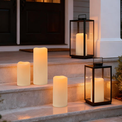 Lumeavetra 6" 8" 10" x 4" Large Waterproof Outdoor Flameless Candles Battery Operated LED Pillar Candles for Indoor Outdoor Lanterns, White, Long Lasting, Set of 3