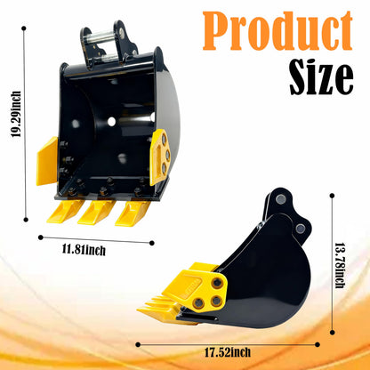 Mini Excavator Bucket 300mm with 0.98in Hole & 3.54in Span, 11.81in Trench Digger with Metal Teeth for 0.8-1.8 Ton Excavators, Digging Bucket with Manganese Steel Attachment (300mm/11.81inch)