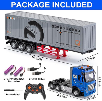 9 Channel RC Semi Truck with Trailer Metal Cab 2.4Ghz Remote Control Container Truck with Lights and Sounds Birthday Gift for Kids Boys 18.5