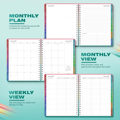Teacher Lesson Planner 2026-2027 Academic Year, Aug 2026-Jul 2027, Deluxe 26-27 Lesson Plan Book for Teachers Supplies & Homeschool Planner with Pocket & Monthly Tabs, 8.5" x 11", Happy Stripes